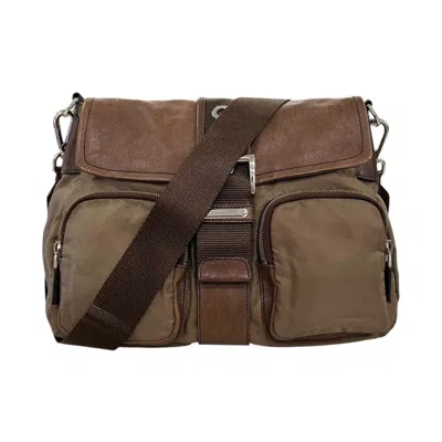 Pre-owned Prada Nylon Tessuto Vitello Utility Crossbody Messenger Bag In Brown