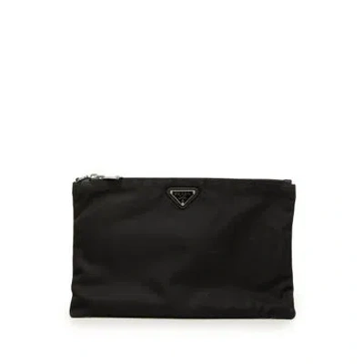 Pre-owned Prada Nylon Tessuto Zip Clutch In Black