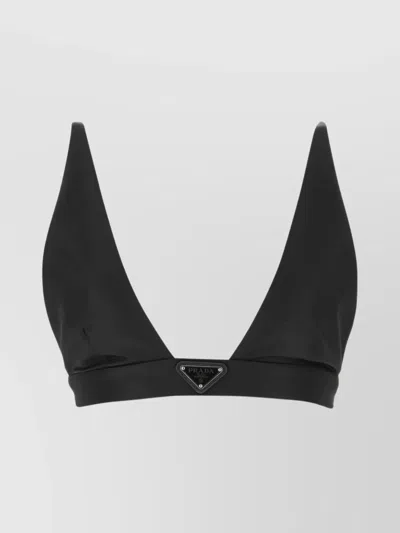 Prada Nylon Top With Adjustable Straps And Triangle Cups In Black