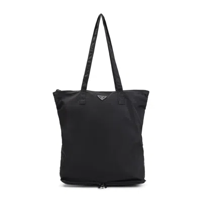 Prada Nylon Tote Bag With Saffiano Leather Case In Black