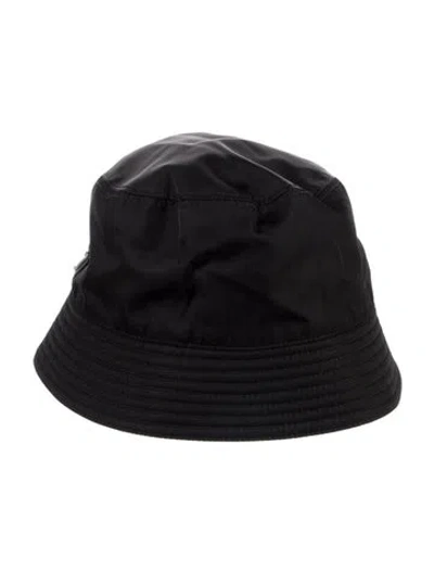 Pre-owned Prada Nylon Triangle Emblem Bucket Hat In Black