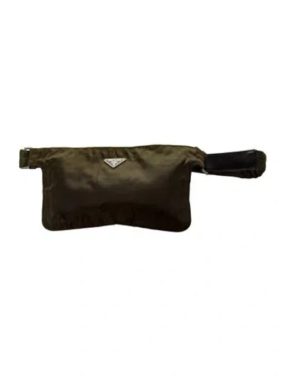 Pre-owned Prada Nylon Triangle Nylon Pouch Bag In Brown