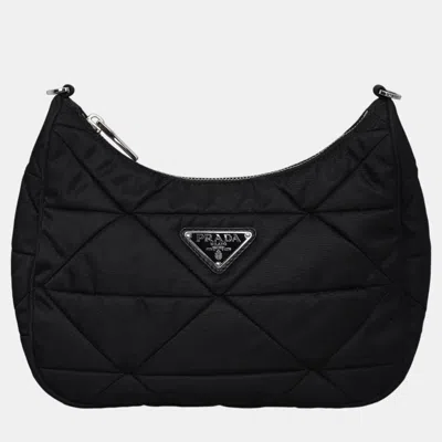 Pre-owned Prada Nylon Triangle Padded Shoulder Bag In Black