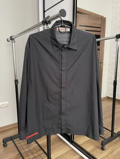 Pre-owned Prada Nylon Zip Shirt Jacket Red Tab Vintage In Black