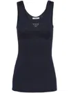 Prada Metal Logo Ribbed Jersey Tank Top In Blue