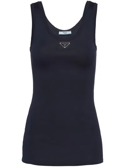 Prada Enamel Logo-plaque Tank Top In Blue