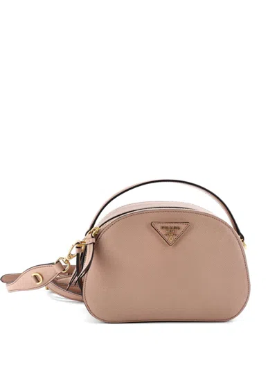 Pre-owned Prada Odette Top Handle Bag Saffiano Leather Small Shoulder Bag In Neutral
