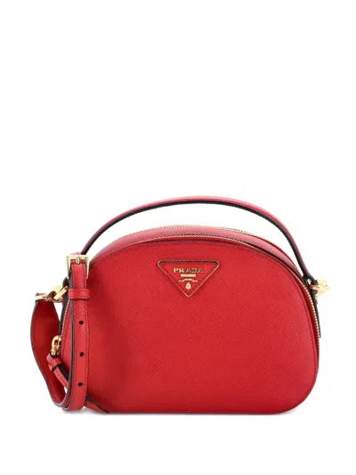 Pre-owned Prada Odette Top Handle Bag Saffiano Leather Small Shoulder Bag In Red
