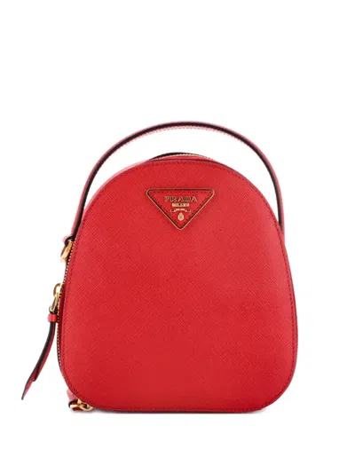 Pre-owned Prada Odette Zip Saffiano Leather Mini Backpack In Red