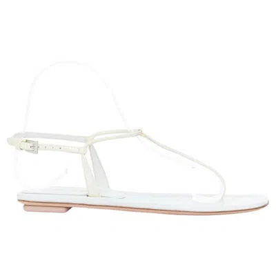 Pre-owned Prada Off Patent Leather Tstrap Comfort Thong Slingback Flat Sandals Eu37.5 In Gray