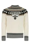 Prada Embroidered Pattern Cashmere Crewneck In Off White