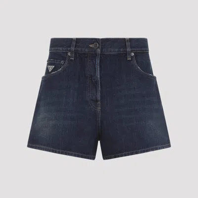 Prada Off-nine Mini Cotton Bermuda Short In Blue
