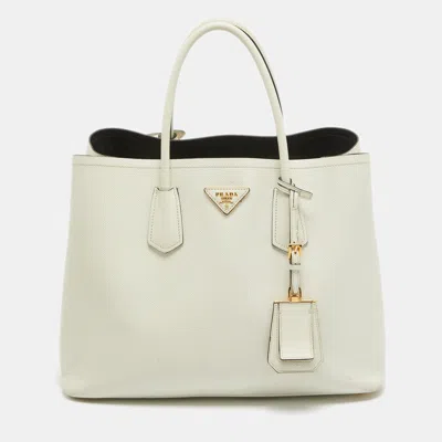 Prada Offsaffiano Cuir Leather Double Handle Open Tote In White
