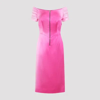 Prada Off-shoulder Fitted Midi Dress In Pink