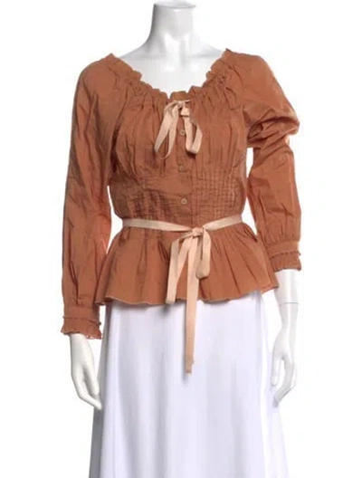 Pre-owned Prada Off-the-shoulder Long Sleeve Blouse In Brown