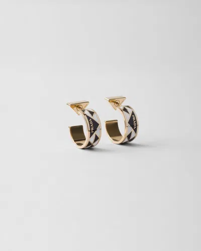 Prada Enameled Metal Earrings In Black/white