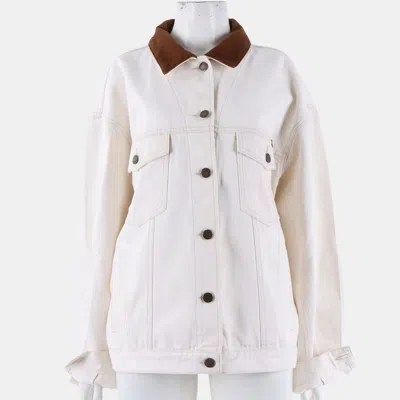 Pre-owned Prada Old Brown/cream Denim Blouson Size M
