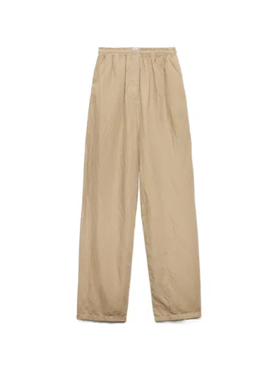 Prada Drawstring Cotton-linen Pants In Brown