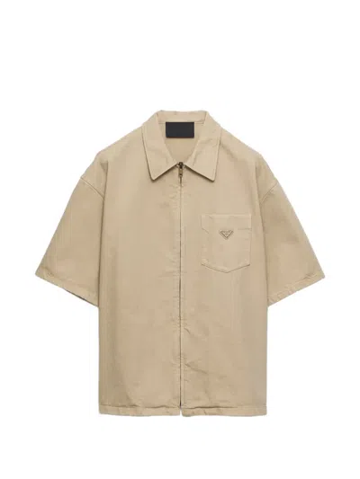 Prada Old Denim Shirt In Neutral