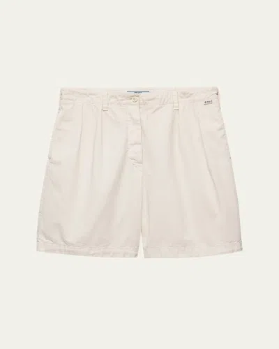 Prada Old Gabardine Cotton Bermuda Shorts In Neutral