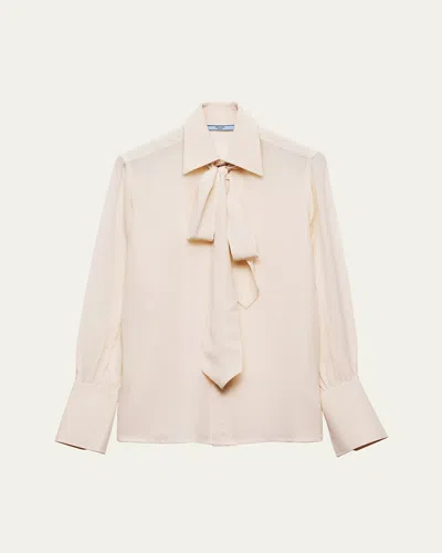 PRADA OLD MAROCAIN NECK-TIE SILK BLOUSE