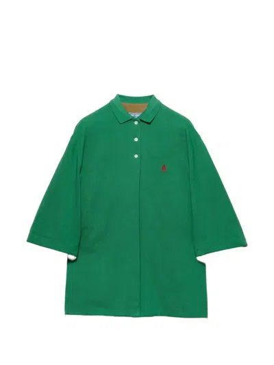Prada Piquet Jacket Wide Sleeves Collared Design In Green