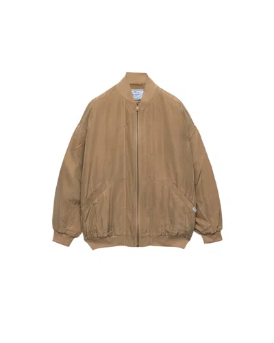 Prada Old-silk Bomber Jacket In Khaki