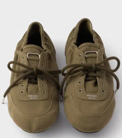 Prada Olive Green Cotton Flat Shoes