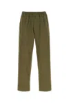 Prada Cotton Pant With Elastic Waistband And Back Pockets In Green