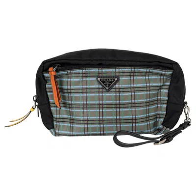 Pre-owned Prada Olive Green Nylon 2017 Plaid Zip Travel Pouch Bag