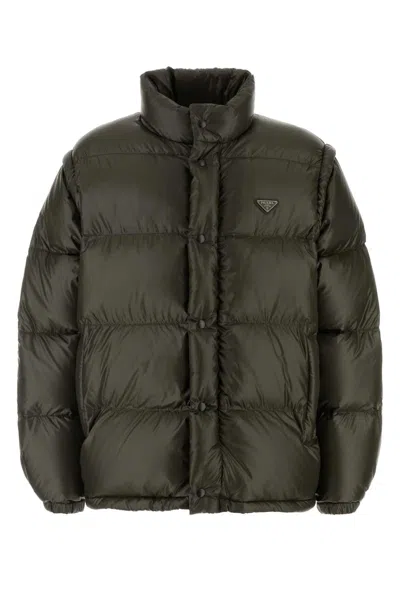 PRADA PRADA OLIVE GREEN NYLON DOWN JACKET