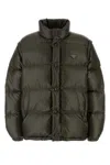 Prada Olive Green Nylon Down Jacket In Green