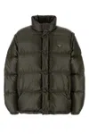 Prada Olive Green Nylon Down Jacket In Black