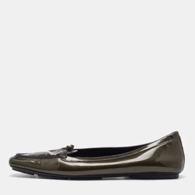 Pre-owned Prada Olive Green Patent Leather Penny Loafers Size 40