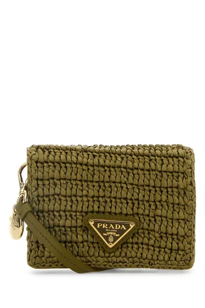 Prada Olive Green Raffia Card Holder