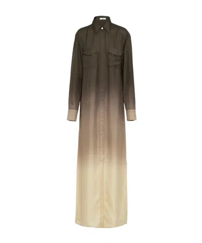 Prada Ombré-effect Silk-twill Shirt Dress In Green