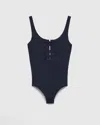 Prada Lace-up Swimsuit In Navy