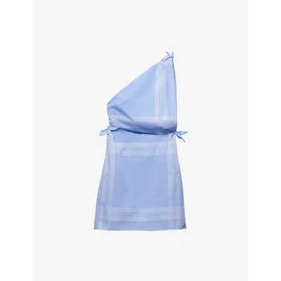 PRADA WOMENS PRADA ONE-SHOULDER CHECKED COTTON MINI DRESS