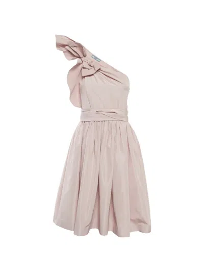 Pre-owned Prada One-shoulder Bow-detail Mini Dress In Pink