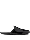 Prada Brushed Leather Slippers In Black
