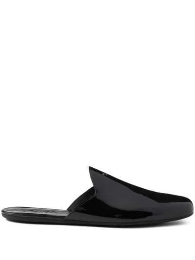 Prada Open-back Patent-leather Slippers In Black
