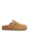 Prada Camel Suede Slippers In Brown