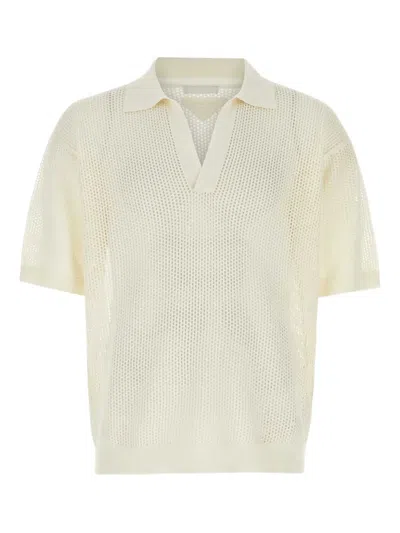 Prada Short-sleeved V-neck Polo Shirt In White
