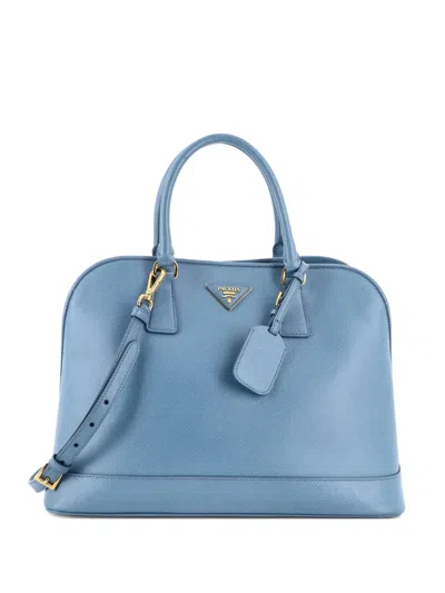 Pre-owned Prada Open Promenade Bag Saffiano Leather Large Tote Bag In Blue