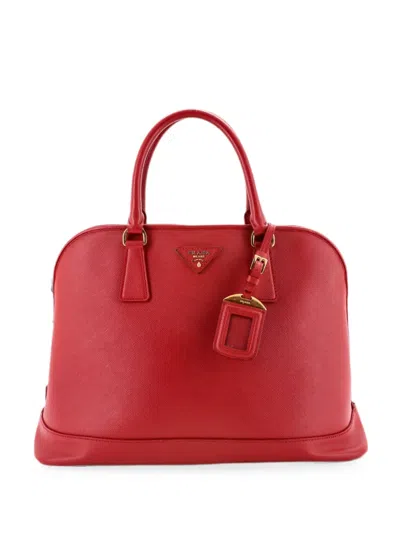 Pre-owned Prada Open Promenade Bag Saffiano Leather Large Tote Bag In Red