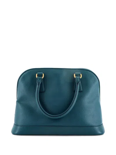 Pre-owned Prada Open Promenade Bag Saffiano Leather Medium Tote Bag In Blue