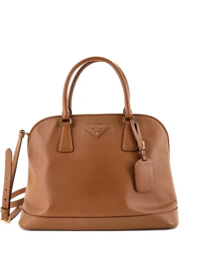 Pre-owned Prada Open Promenade Bag Saffiano Leather Medium Tote Bag In Brown