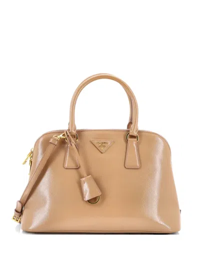 Pre-owned Prada Open Promenade Bag Vernice Saffiano Leather Medium Satchel In Brown