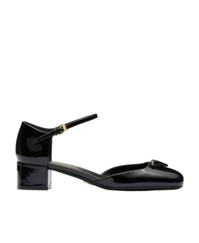 Prada Womens Black Brand-plaque Patent-leather Mary Jane Courts