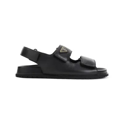 Prada Open-toe Black Lamb Leather Sandals With Adjustable Straps